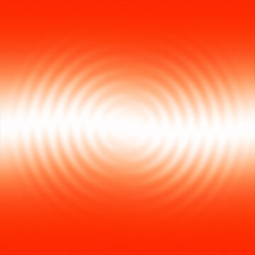 Concentric red wave interference pattern with glowing white center and gradient background, evoking energy and symmetry