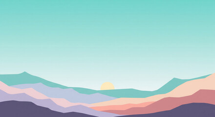 Minimalist Vector Landscape with Pastel Mountains at Sunrise