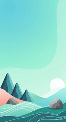 Vector Gradient Mountain Landscape with Sun