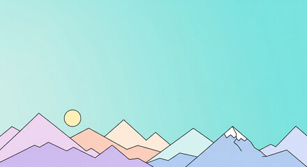 Minimalist vector landscape illustration with colorful geometric mountains