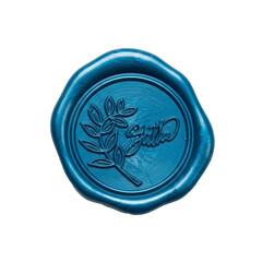 Elegant Teal Blue Wax Seal Stamp featuring a delicate floral branch design and a handwritten signature, perfect for invitations and official documents