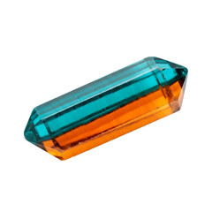 A captivating faceted crystal gemstone with a stunning gradient of teal and orange, symbolizing luxury and elegance