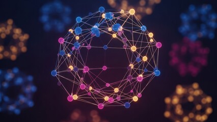 Abstract depiction of connected spheres in space forming geometric shapes