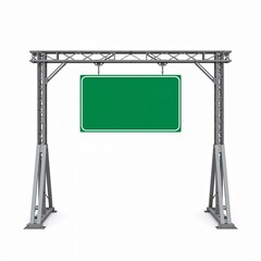 Fototapeta premium Blank Green Road Sign on Metal Gantry, Highway Direction Board, Isolated