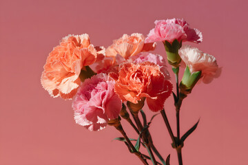 Floral blush and pink carnation flat lay flower background