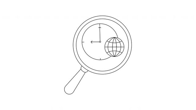 A magnifying glass with a clock and globe inside