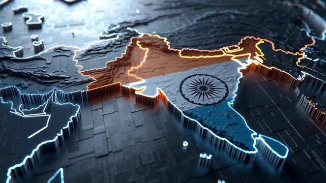 3D Map Illustration Featuring Highlighted India with National Flag Elements.