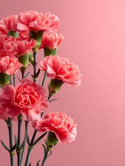 beautiful pink carnation flowers on pink background