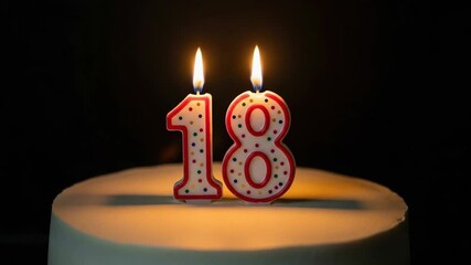 Eighteen Birthday Candles Lit on Cake: Milestone Celebration
