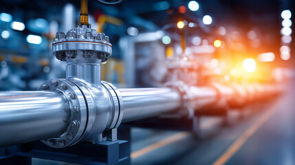 Energy pipe lines of petroleum factory, industrial infrastructure, manufacturing facility, processing equipment, defocused background, with copy space