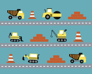 Fototapeta premium Construction vehicles pattern