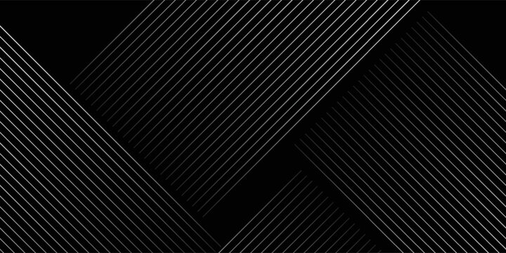 Black background with shiny diagonal lines wallpaper, Black and grey metallic abstract tech geometric linear background. vector Eps 10