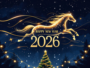 New Year's card 2026 with a horse - the symbol of the New Year