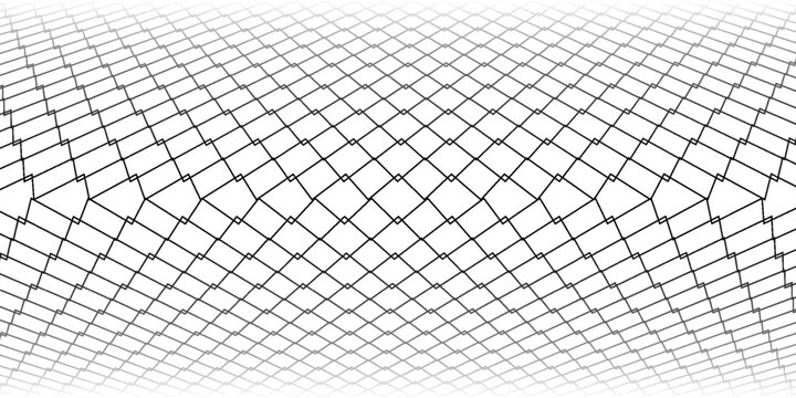 Steel wire chain link fence seamless pattern. Metal lattice with rhombus, diamond shape silhouette. Grid fence background.