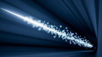 Abstract Light Streak with Snowflakes in Dark Tunnel.