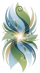 Naklejka premium Abstract Floral Design with Blue and Green Hues and Central Light.