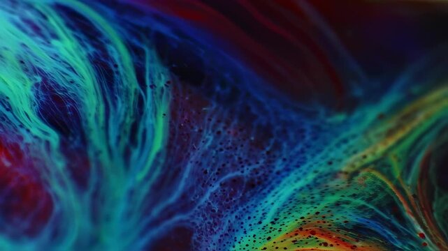 Abstract macro shot, swirling vibrant blues, greens, and reds, cellular patterns, detailed, illuminated