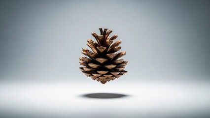 A Single Pinecone Suspended in Mid-Air with Dramatic Lighting.