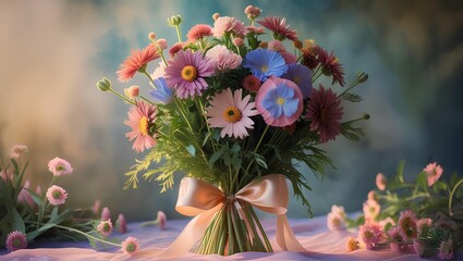 Hand-Tied Wildflower Bouquet: Rustic Floral Arrangement with Daisies and Pastel Blooms