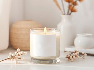 Cozy white candle on a table