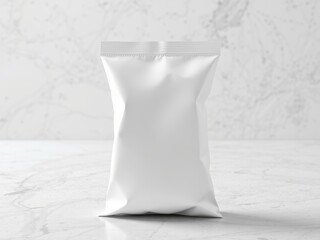 Sealed white pouch on marble surface