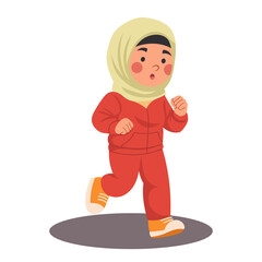 Muslim Girl in Hijab Jogging and Running Vector