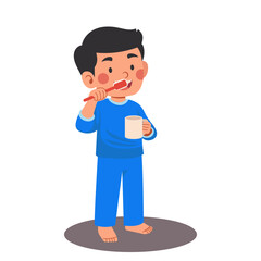 Cute Little Boy Brushing Teeth Vector Illustration