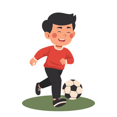Cute Little Muslim Boy Dribbling Soccer Ball Vector Illustration