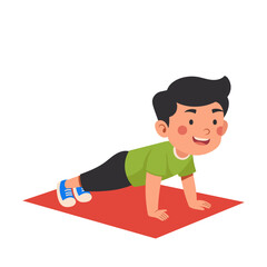 Boy Doing Push Up Exercise Vector Illustration