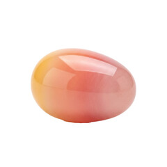 A smooth, oval-shaped, semi-transparent object with a gradient of soft pink and orange hues, isolated on a white background