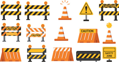 Construction site safety signs and barriers