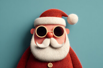 Creative Christmas background. Secret Santa card. Santa Claus hipster with hat, beard and sunglasses.