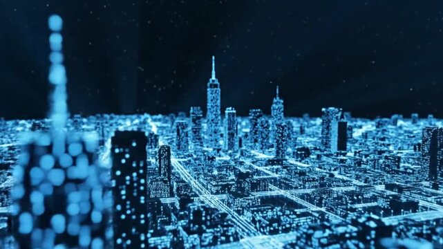 Animated Urban 3D Mapping with Neon Blue LiDAR Lines and Cinematic Camera Orbit