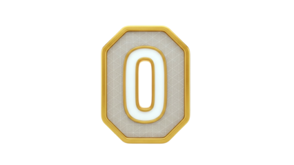 3D Elegant gold number 0 with textured background on transparent background