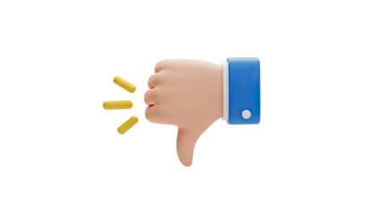 3D Thumbs Down Gesture Icon with Negative Feedback Emojis on transparent background