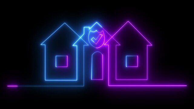 glowing neon House with a dollar icon sign animation on black background, ideal for illustrating real estate investment concept.