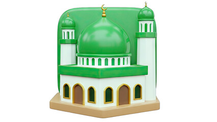 Obraz premium 3D Mosque Illustration with Green Dome and Minarets
