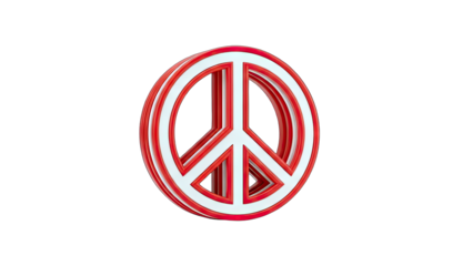 3D Peace Symbol in Red and White on White Background
