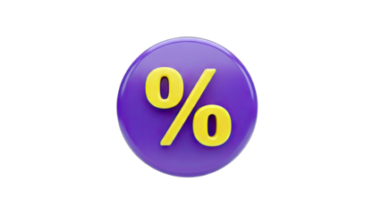 3D Percentage Symbol on Purple Circle - Discount Concept