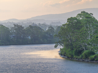 River Scene with Church Spire Telephoto View