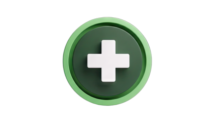 3D Plus Sign Icon on Green Circle - Addition Concept