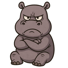 Naklejka premium Angry Hippo Cartoon: An irate cartoon hippo, its brow furrowed and arms crossed, embodies the feeling of frustration and anger in this humorous illustration.