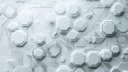 Abstract white technological hexagons pattern background