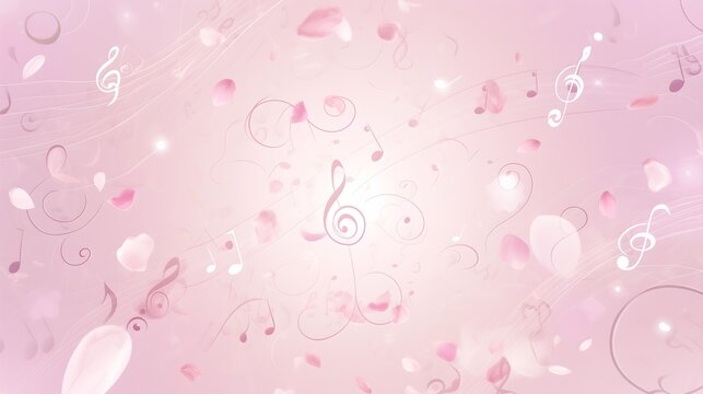 Flowers rose petals and musical notes, music concert party festival dance ball for spring Valentine