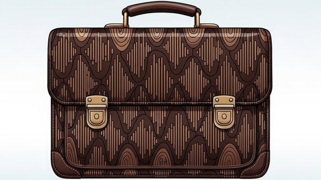Brown Leather Briefcase with Ornate Pattern and Brass Clasps.