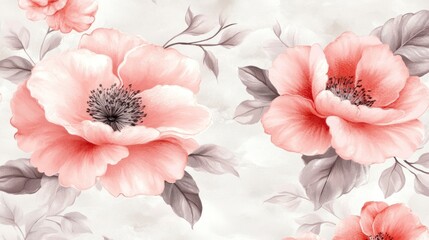 Fototapeta premium Delicate, pastel pink and gray floral pattern on a light background