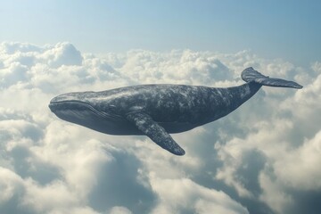 Fototapeta premium Majestic whale floating among clouds in dreamlike scene. AI image