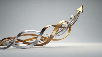 Gleaming silver and gold ribbons depict strategic collaboration and growth