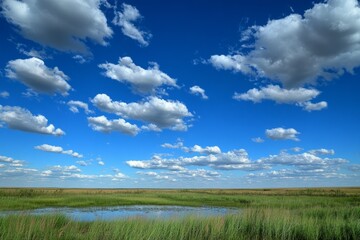 Vast landscape with blue sky and clouds. AI image