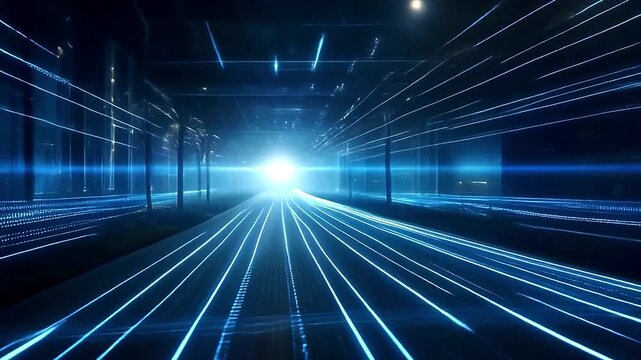 Technological Highway: A captivating long exposure captures a digital corridor of light, an ode to the relentless advance of the modern digital landscape. A pathway into a new era.